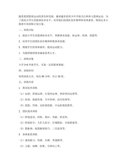 小篮球专项训练计划方案