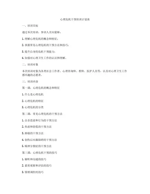 心理危机干预培训计划表