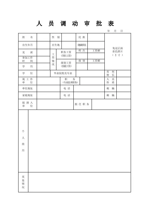 人员调动审批表(空表)