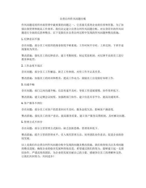 自查自纠作风问题台账