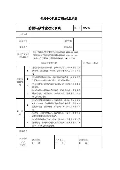 数据中心机房工程验收记录表
