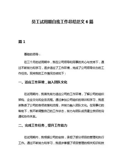 员工试用期自我工作总结范文6篇