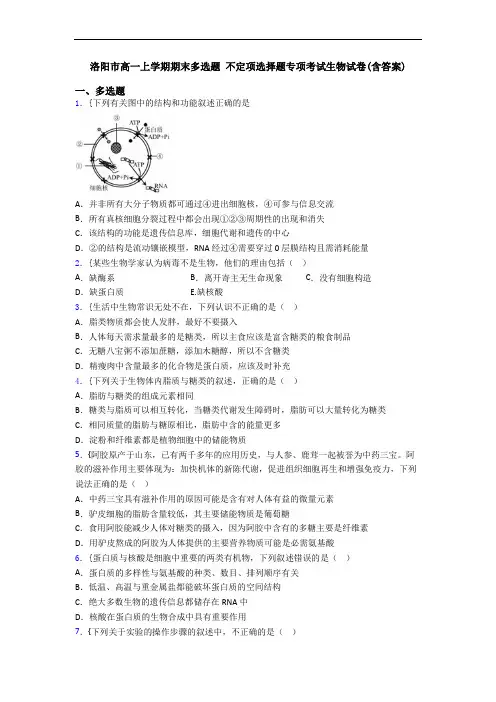 洛阳市高一上学期期末多选题 不定项选择题专项考试生物试卷(含答案)
