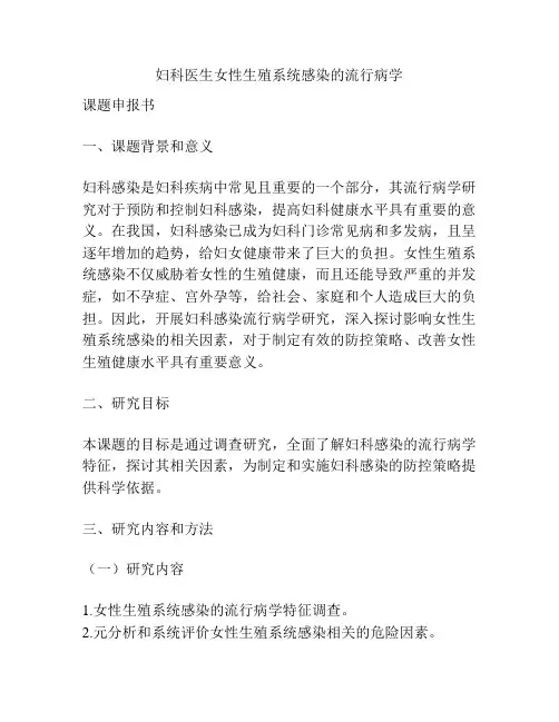 【课题申报】妇科医生女性生殖系统感染的流行病学