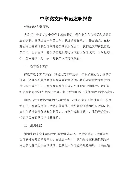 中学党支部书记述职报告