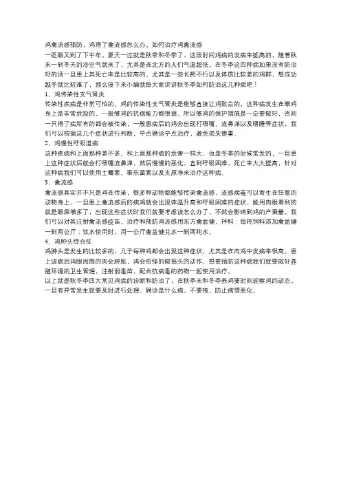 鸡禽流感预防,鸡得了禽流感怎么办,如何治疗鸡禽流感