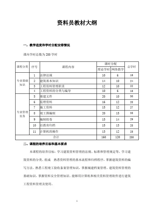 资料员培训考核大纲