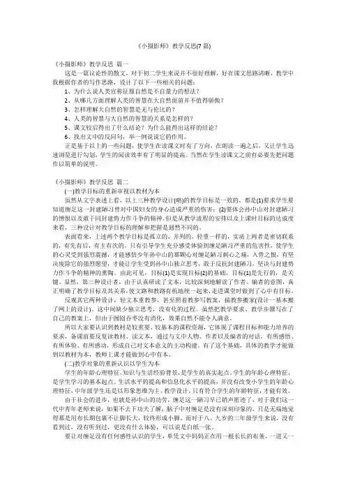 《小摄影师》教学反思(7篇)