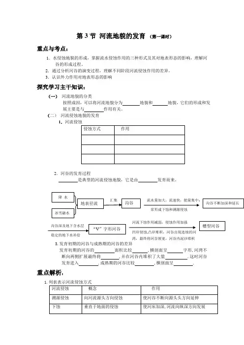 人教版高中地理必修一第四章第3节 河流地貌的发育 学案