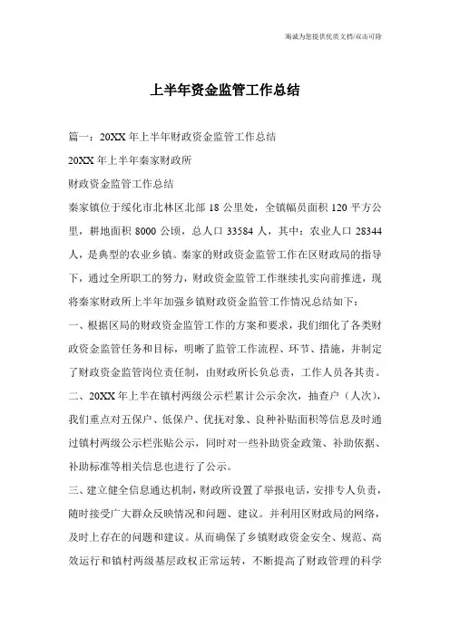 上半年资金监管工作总结