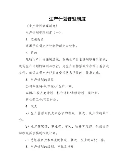 生产计划管理制度