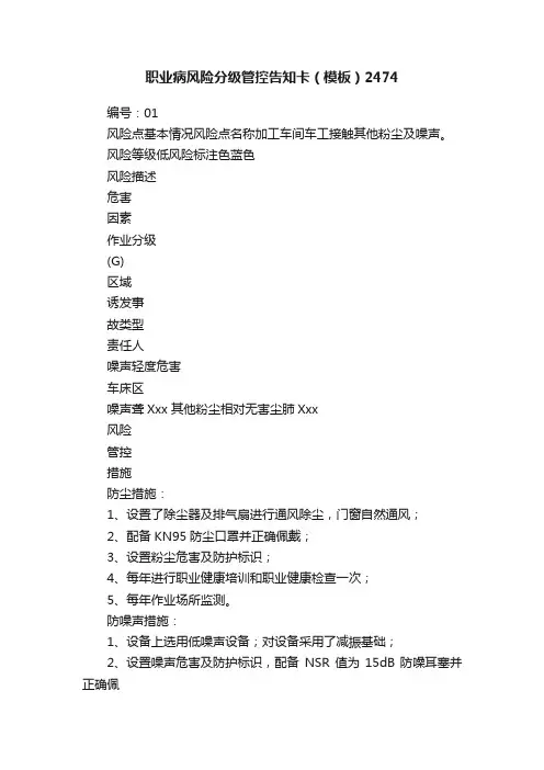 职业病风险分级管控告知卡（模板）2474