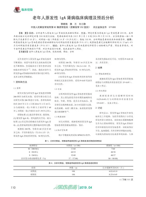 老年人原发性IgA肾病临床病理及预后分析