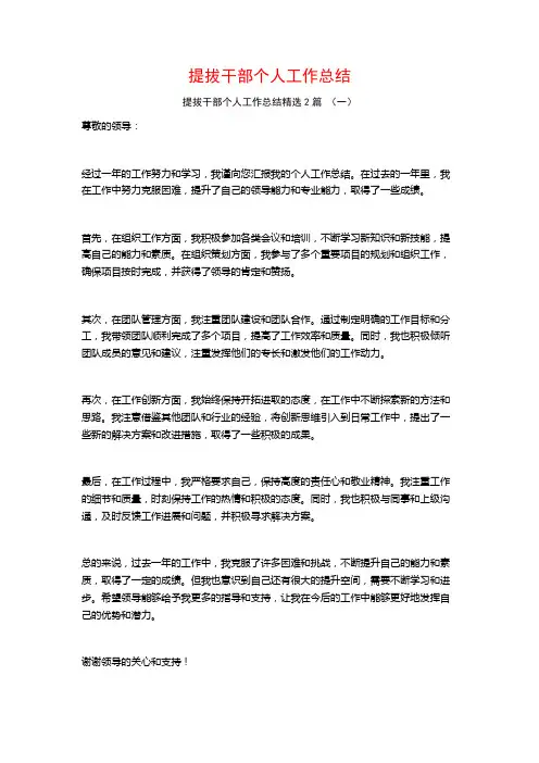提拔干部个人工作总结2篇