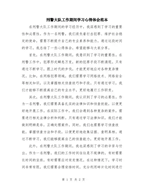 刑警大队工作期间学习心得体会范本