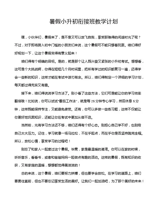 暑假小升初衔接班教学计划