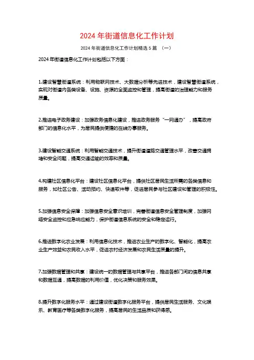 2024年街道信息化工作计划5篇