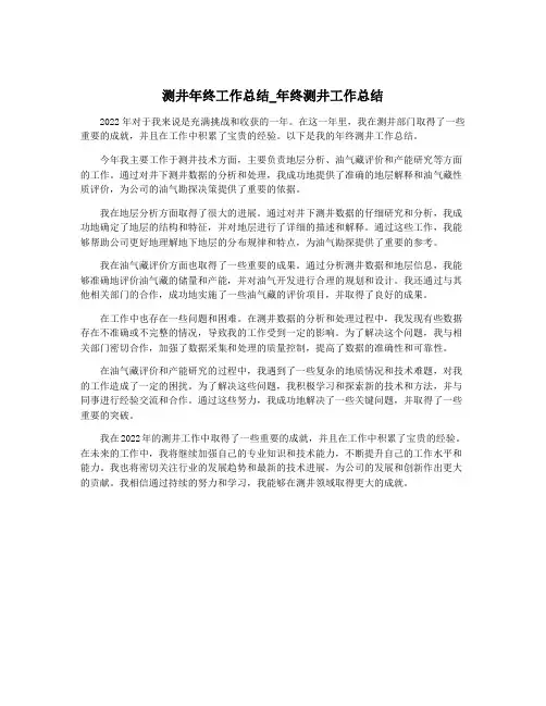 测井年终工作总结_年终测井工作总结