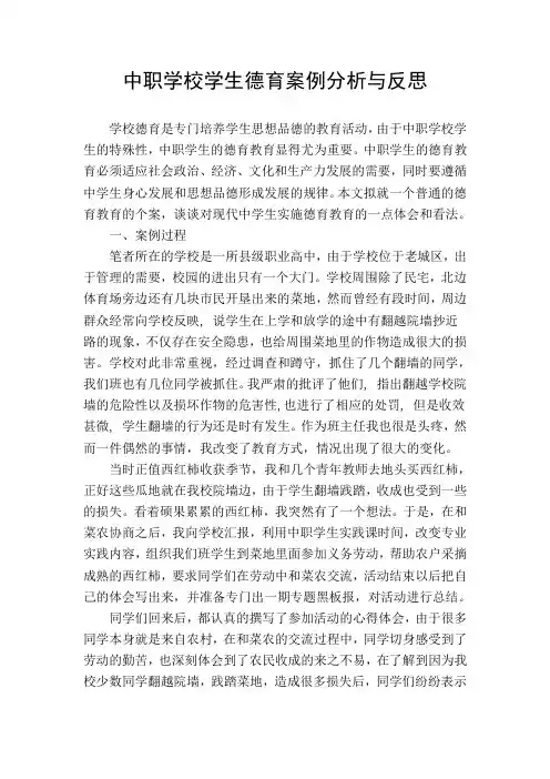 中职学校学生德育案例分析与反思
