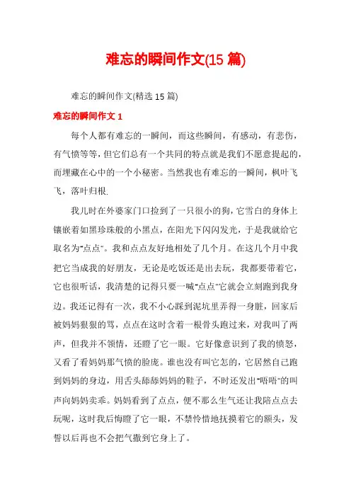 难忘的瞬间作文(15篇)