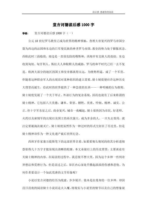 堂吉诃德读后感1000字