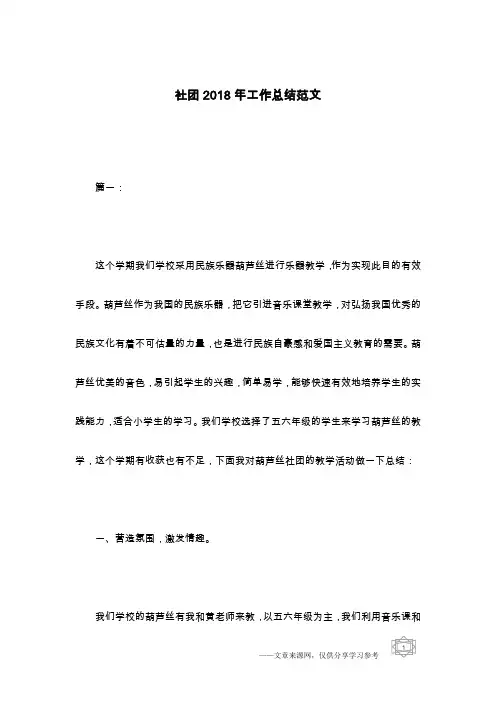 社团2018年工作总结范文
