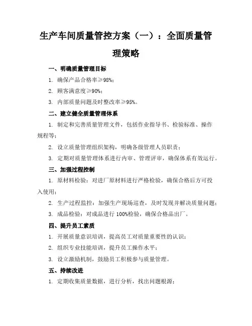 生产车间质量管控方案(精选15篇)