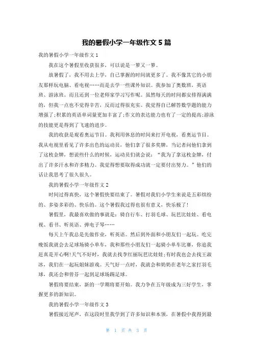 我的暑假小学一年级作文5篇