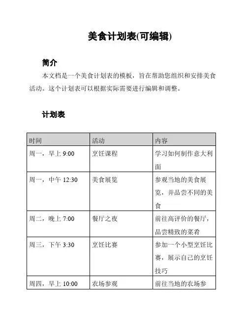 美食计划表(可编辑)