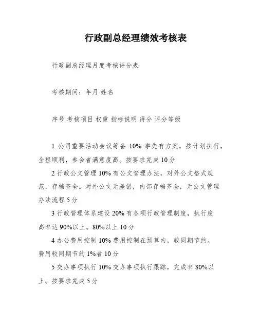 行政副总经理绩效考核表