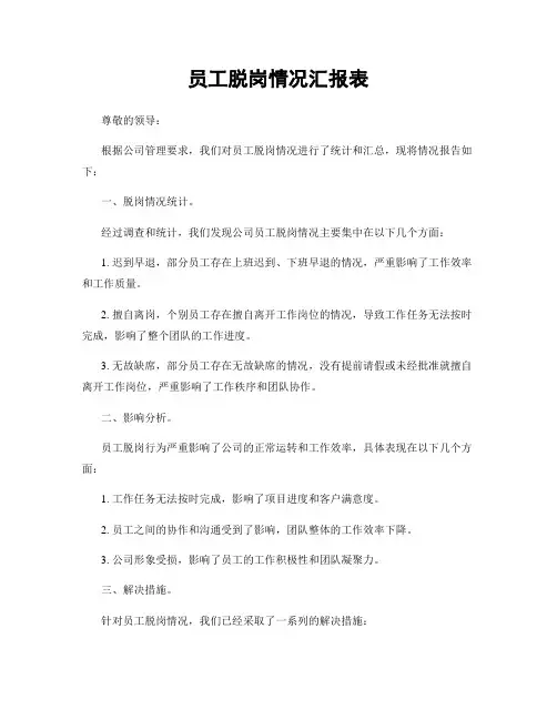 员工脱岗情况汇报表