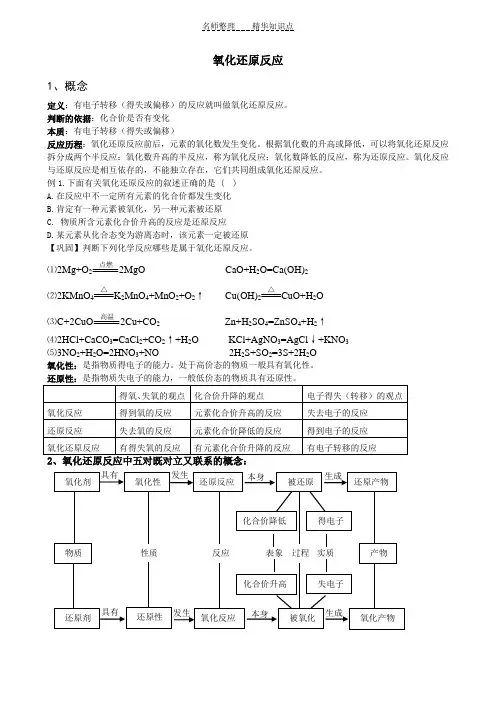 高一化学必修一氧化还原反应知识点