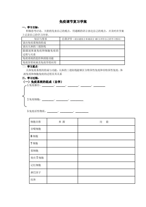 高三一轮复习免疫调节学案