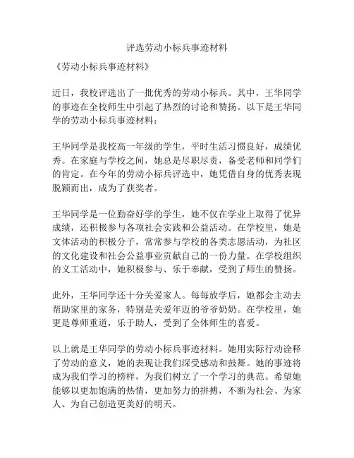 评选劳动小标兵事迹材料