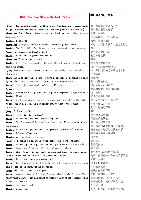 高中英语《Frinds老友记》第8季中英文对照完整剧本803 The One Where Rachel Tells…素材
