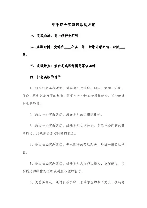 中学综合实践课活动方案（3篇）