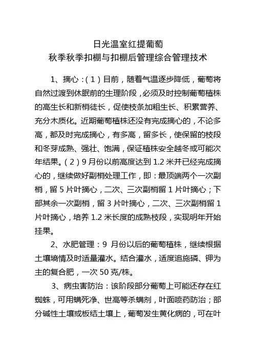 日光温室红提葡萄秋季综合管理技术