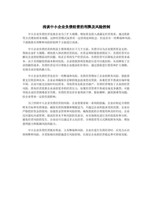 浅谈中小企业负债经营的利弊及风险控制