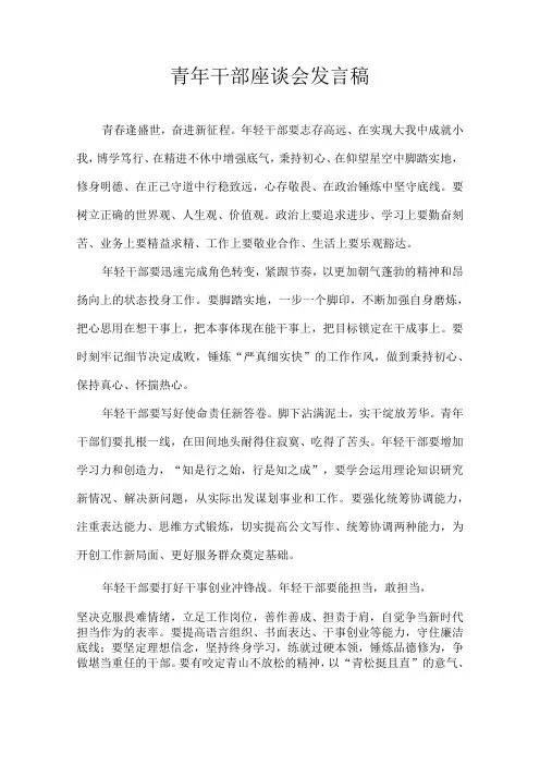 青年干部座谈会发言稿