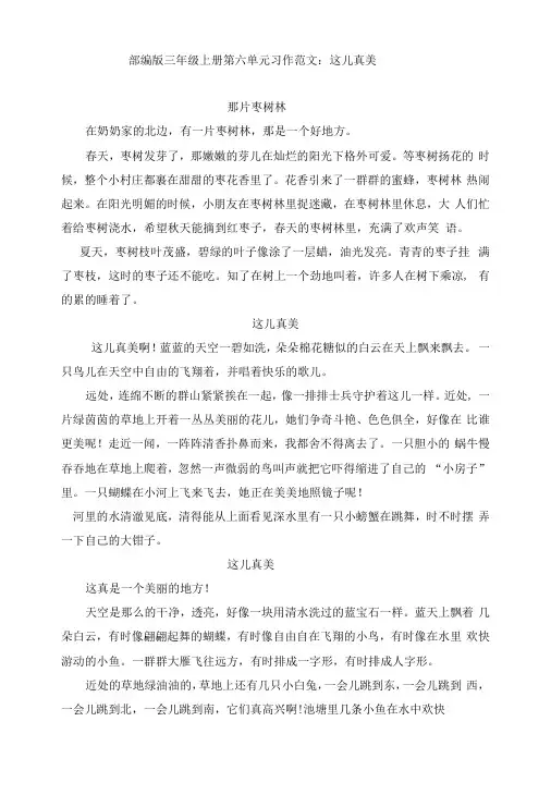 部编版三年级上册第六单元习作范文：这儿真美 9篇