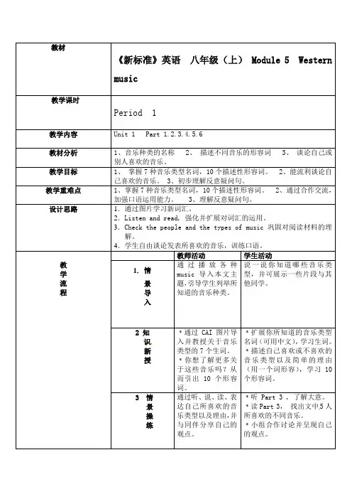 外研版八上《Module 5 Western music》全模块教案