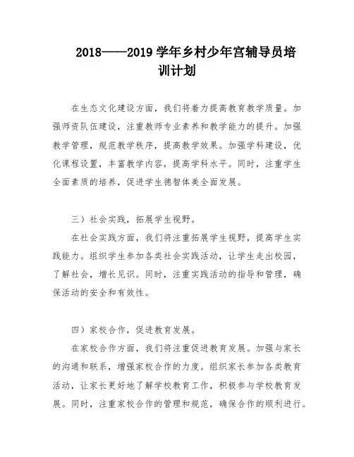 2018——2019学年乡村少年宫辅导员培训计划