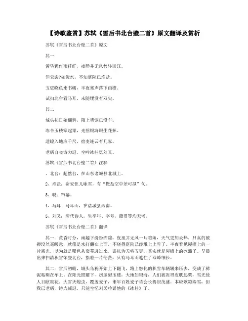 【诗歌鉴赏】苏轼《雪后书北台壁二首》原文翻译及赏析