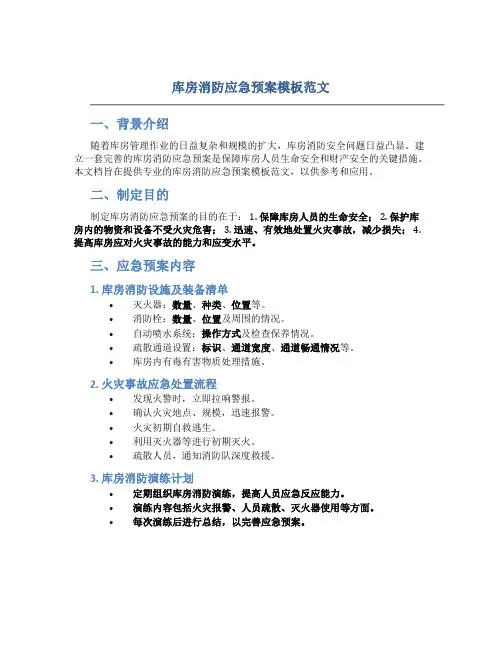 库房消防应急预案模板范文