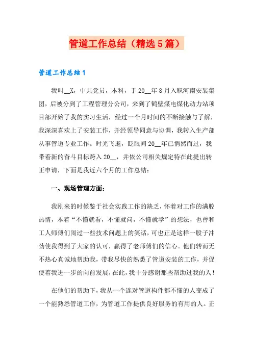 管道工作总结(精选5篇)