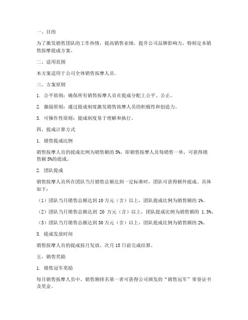 销售按摩提成方案