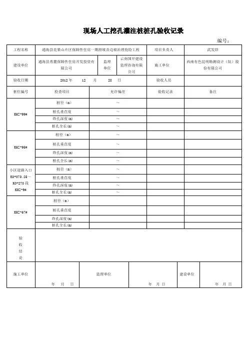 现场验收表格   抗滑桩