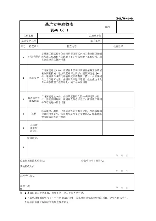 001-表AQ-C6-1 基坑支护验收表