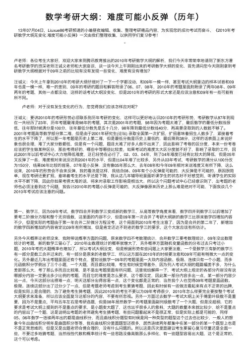 数学考研大纲：难度可能小反弹（历年）