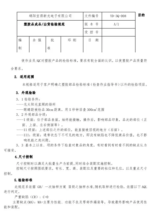 塑胶品成品 出货 检验规范(2017.8 修后)